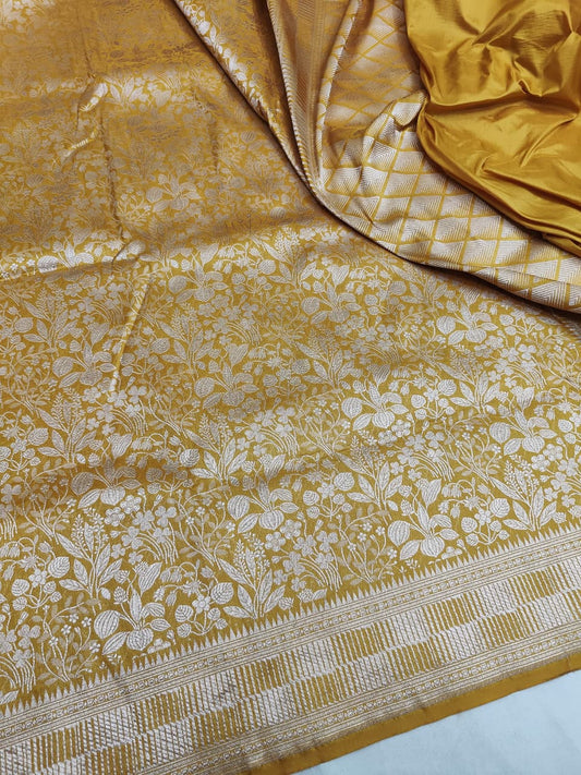 Yellow Pure Handloom Katan Brocade Banarasi Saree