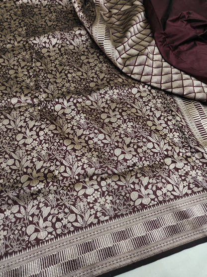 Garnet Pure Handloom Katan Brocade Banarasi Saree