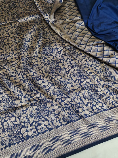 Royal Blue Pure Handloom Katan Brocade Banarasi Saree
