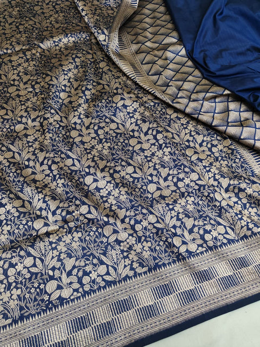 Royal Blue Pure Handloom Katan Brocade Banarasi Saree