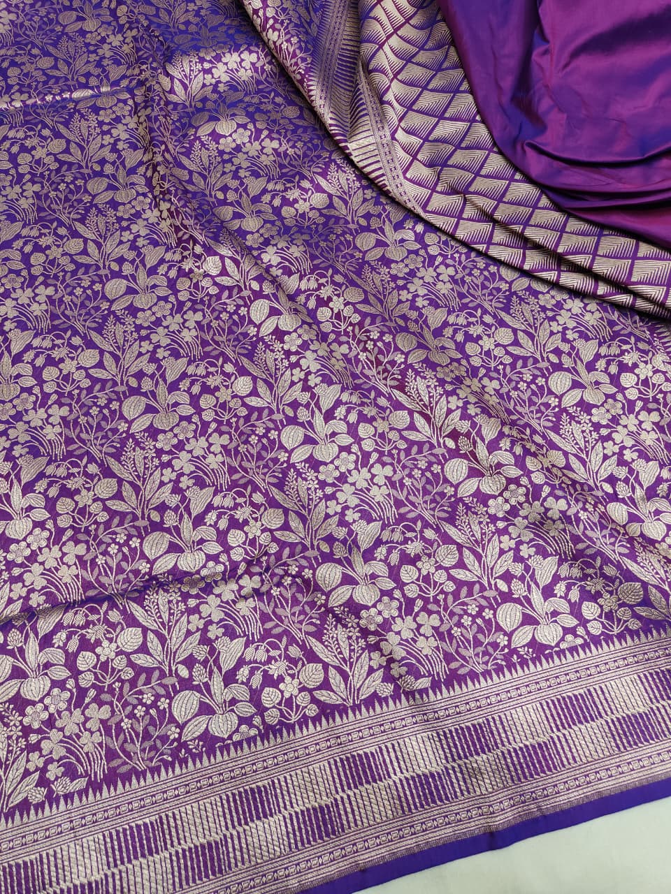 Dual Shade Purple Pure Handloom Katan Brocade Banarasi Saree