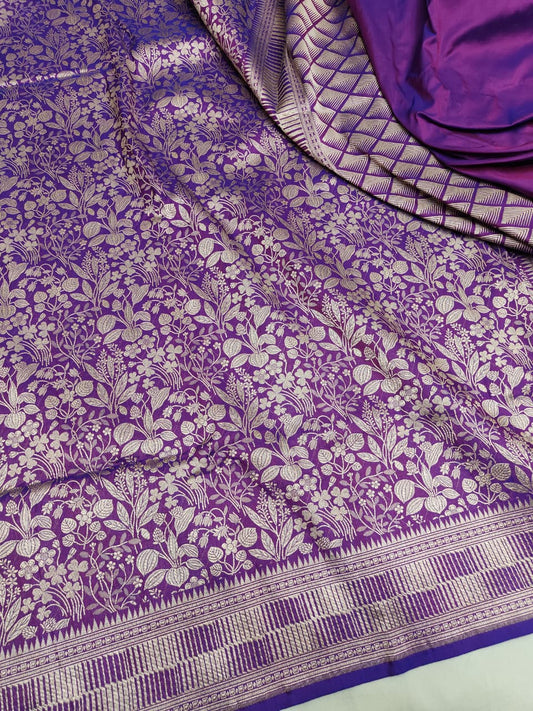 Dual Shade Purple Pure Handloom Katan Brocade Banarasi Saree