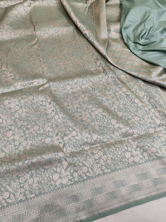 Pista Green Pure Handloom Katan Brocade Banarasi Saree