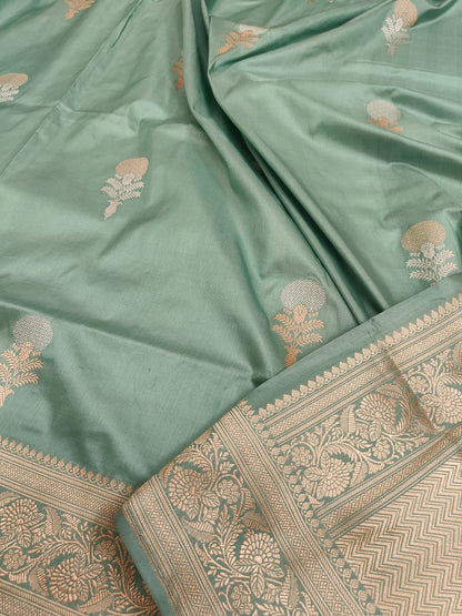 Pista Green Handwoven Vintage Pure Banarasi Silk Boota Saree