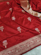 Red Pure Katan Silk Kadhua Sona Rupa Boota Saree