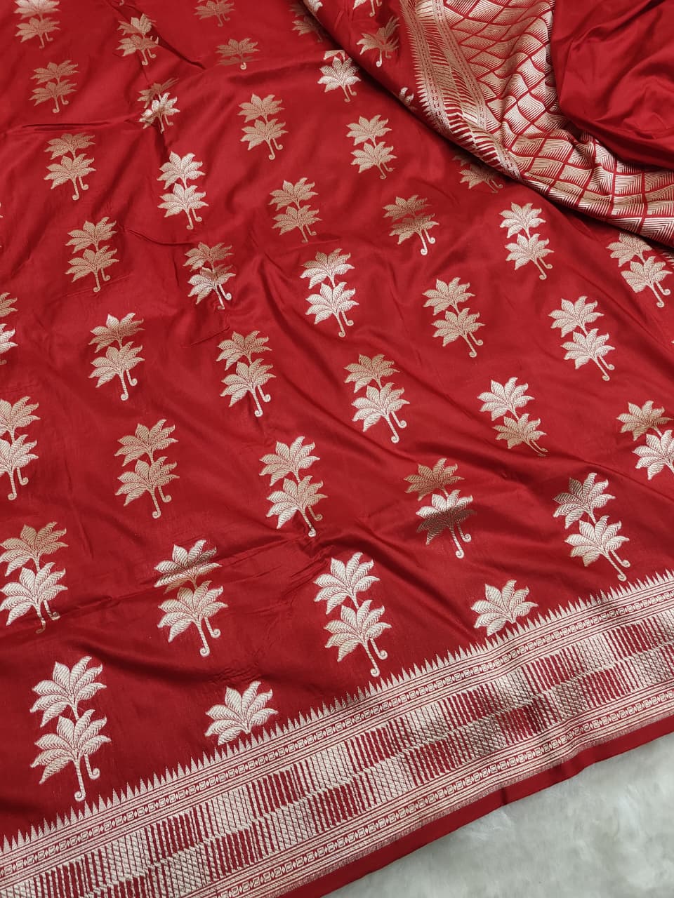 Red Pure Katan Silk Boota Saree
