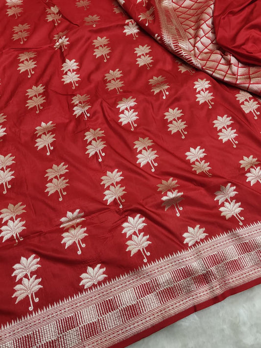Red Pure Katan Silk Boota Saree