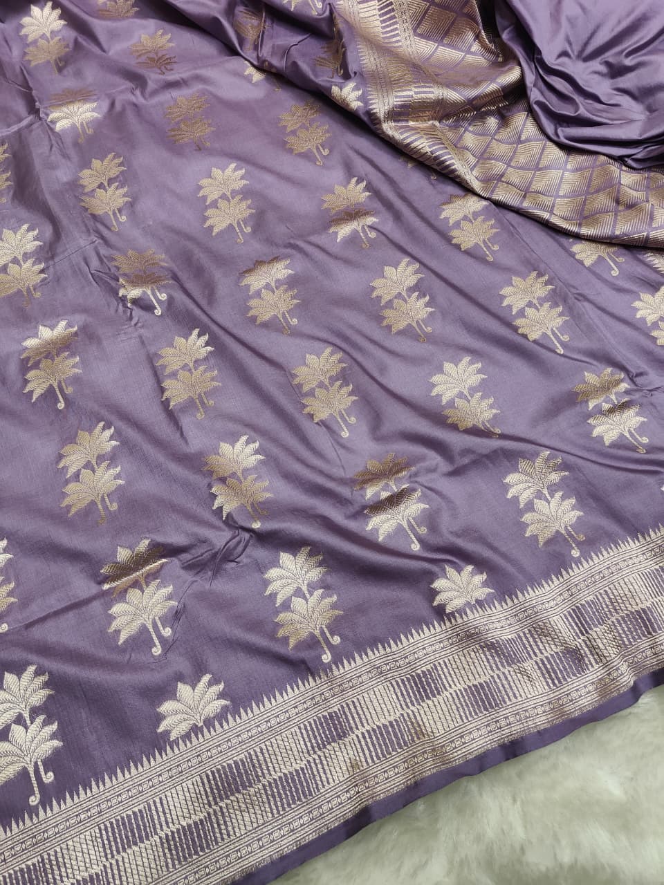 Mauve Pure Katan Silk Boota Saree