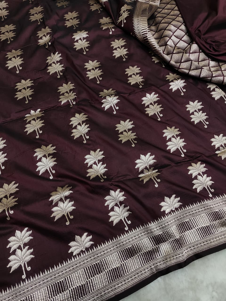 Garnet Pure Katan Silk Boota Saree