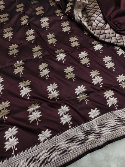 Garnet Pure Katan Silk Boota Saree