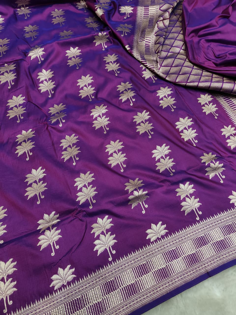 Dual Purple Pure Katan Silk Boota Saree
