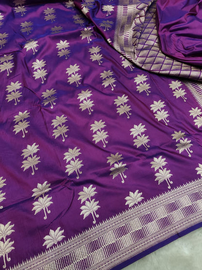Dual Purple Pure Katan Silk Boota Saree