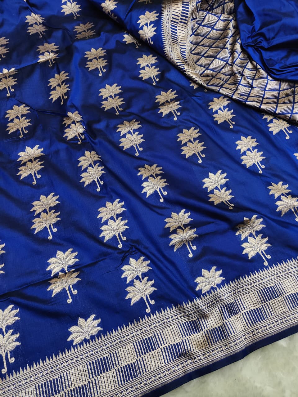 Royal Blue Pure Katan Silk Boota Saree