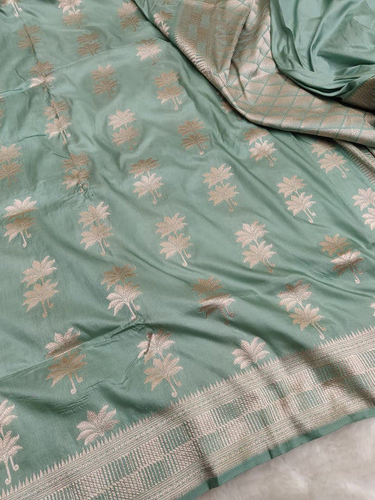 Pista green Pure Katan Silk Boota Saree