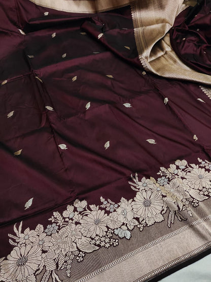 Wine Handwoven Vintage Pure Skirt Banarasi Silk Saree