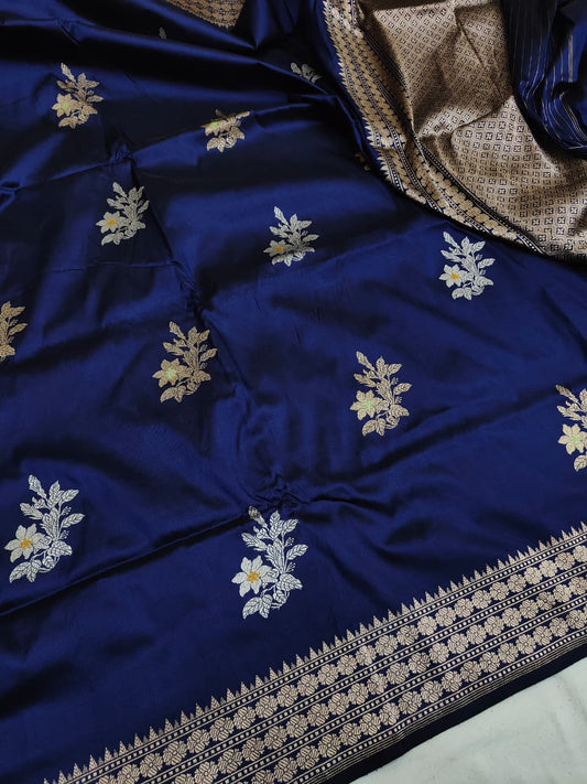 Royal Blue Handwoven Vintage Pure Banarasi Silk Boota Saree