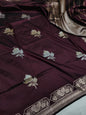 Garnet Handwoven Vintage Pure Banarasi Silk Boota Saree