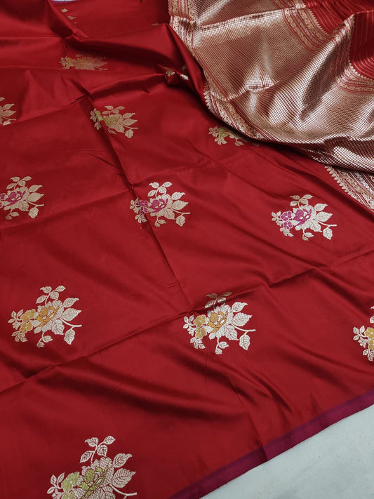 Handwoven Vintage Pure Banarasi Silk Borderless Boota Saree