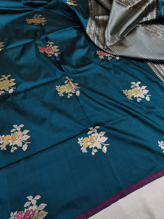 Handwoven Vintage Pure Banarasi Silk Borderless Boota Saree