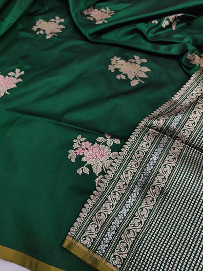 Handwoven Vintage Pure Banarasi Silk Borderless Boota Saree
