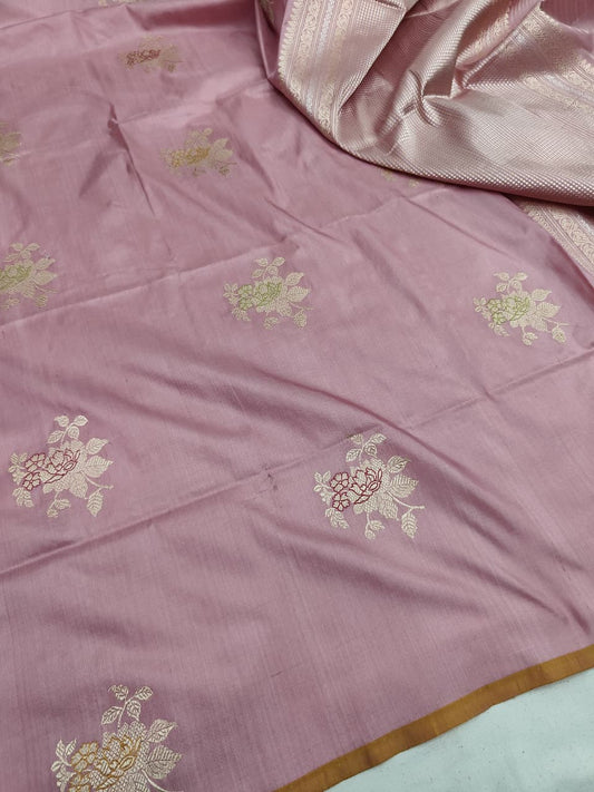 Handwoven Vintage Pure Banarasi Silk Borderless Boota Saree