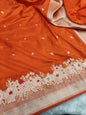 Orange Handwoven Vintage Pure Banarasi Silk Boota Saree