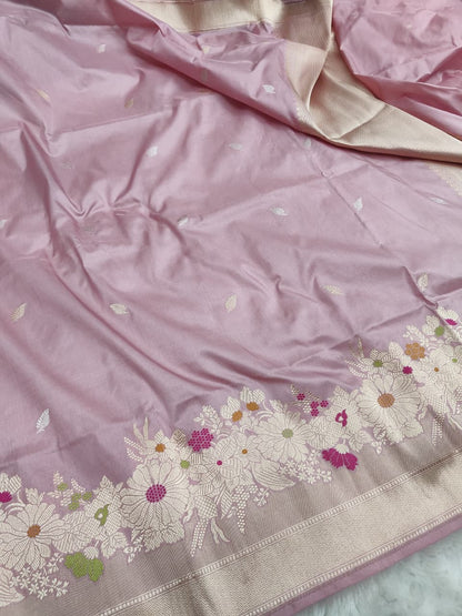 Lavender Handwoven Vintage Pure Banarasi Silk Boota Saree