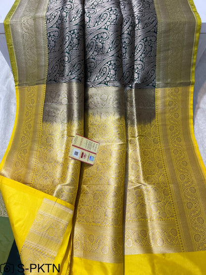 Pure Banarasi Handwoven Katan Silk Contrast Brocade Saree