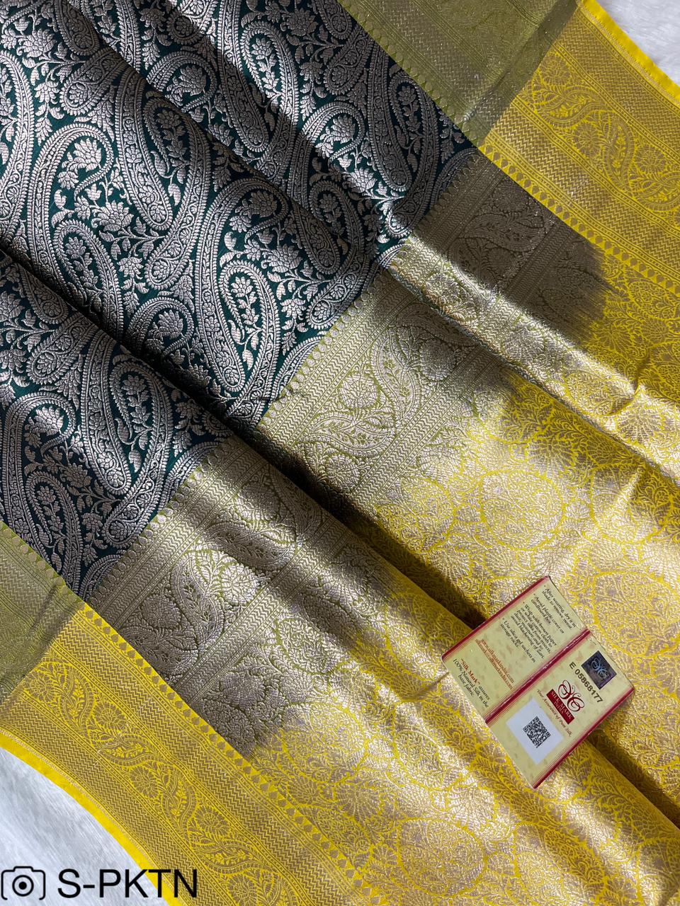 Pure Banarasi Handwoven Katan Silk Contrast Brocade Saree