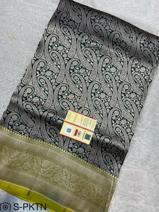 Pure Banarasi Handwoven Katan Silk Contrast Brocade Saree