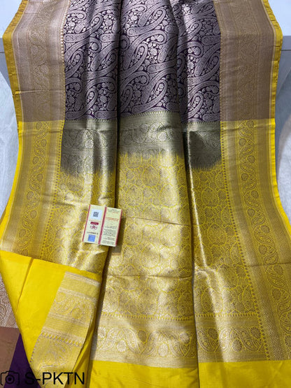 Pure Banarasi Handwoven Katan Silk Contrast Brocade Saree