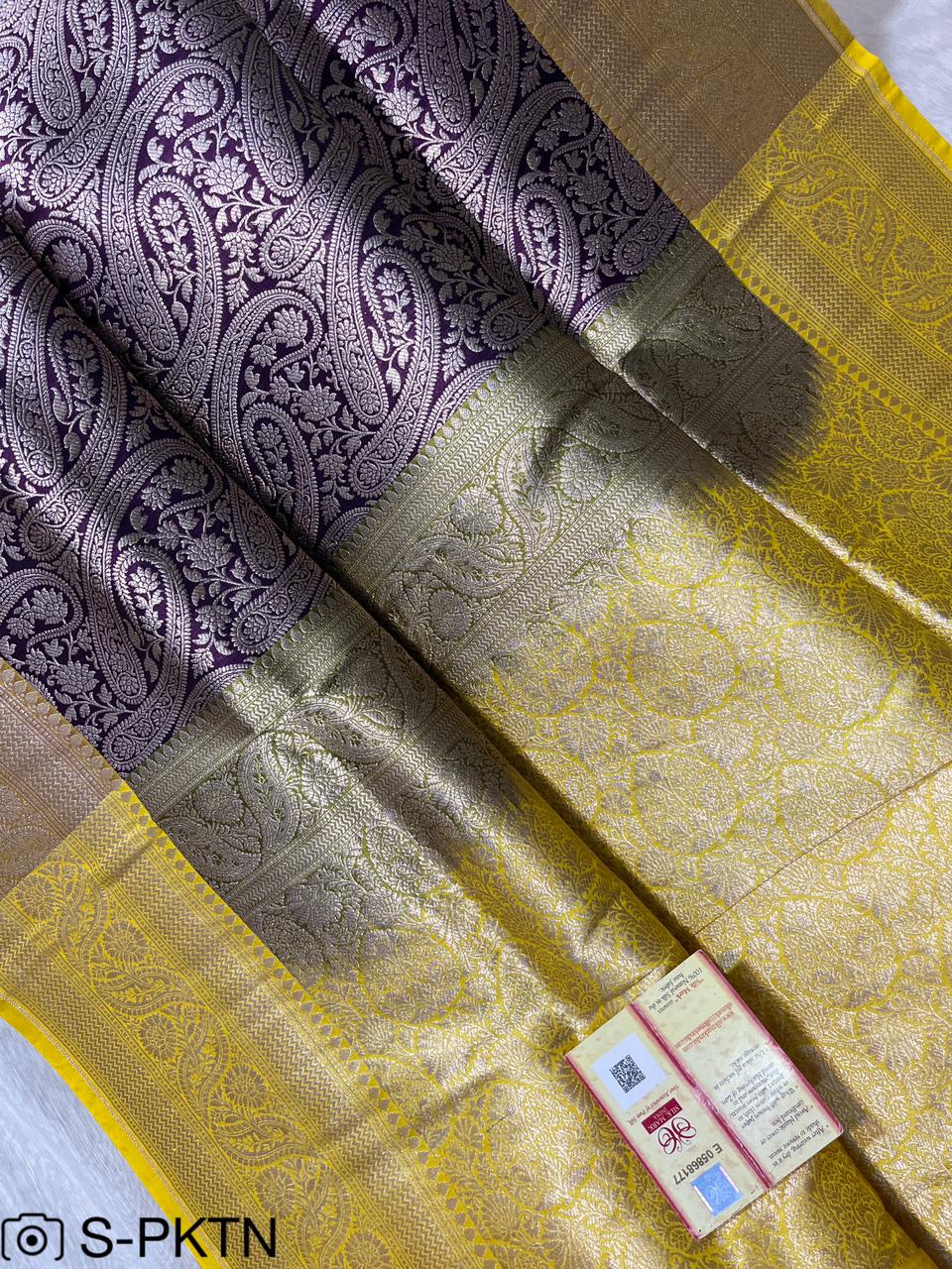 Pure Banarasi Handwoven Katan Silk Contrast Brocade Saree