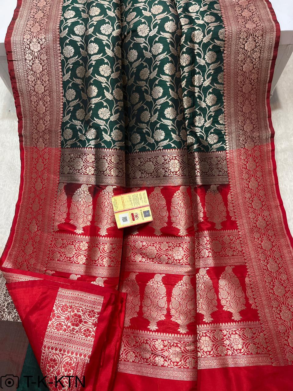 Pure Handloom Katan Cutwork Contrast Banarasi Saree