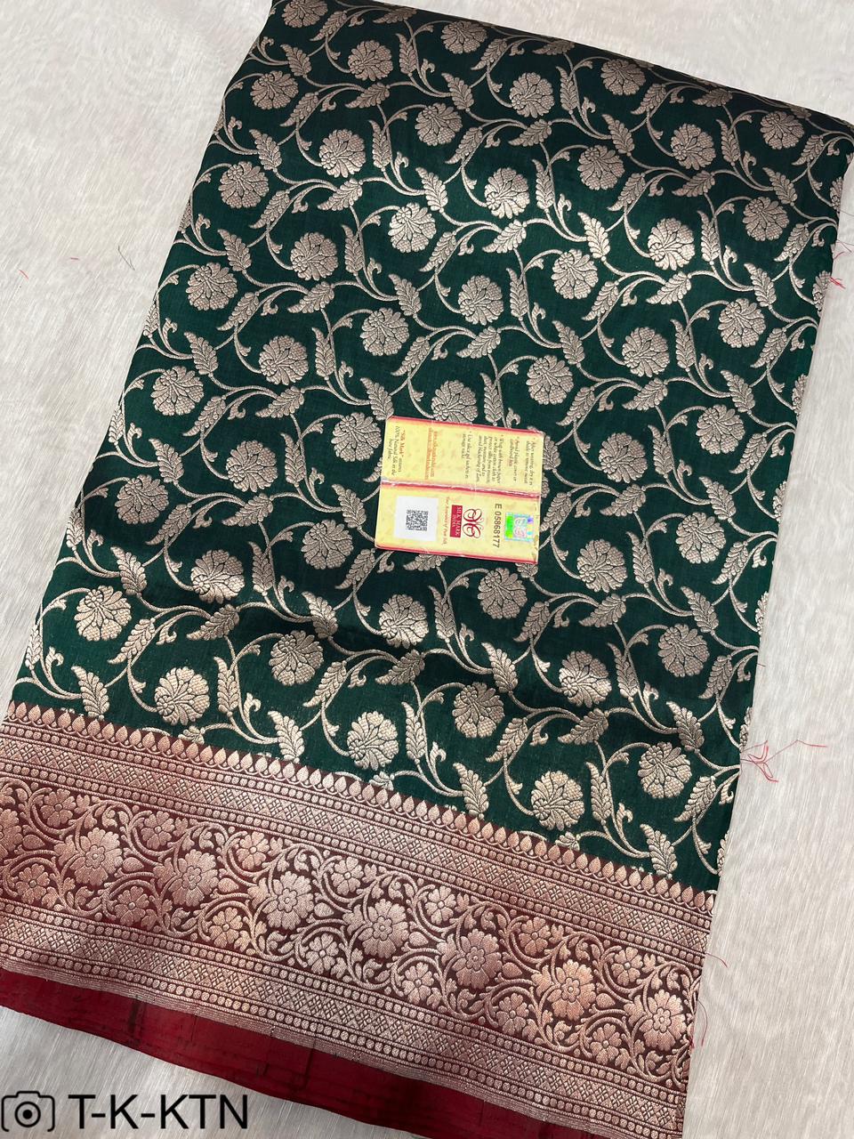 Pure Handloom Katan Cutwork Contrast Banarasi Saree