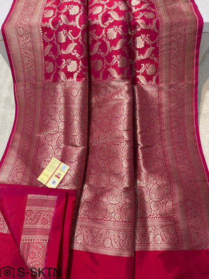 Pure Handloom Katan Cutwork Banarasi Rani Saree