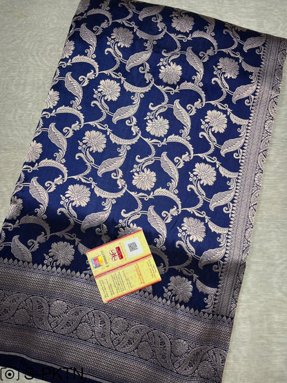 Pure Handloom Katan Cutwork Royal Blue Banarasi Saree