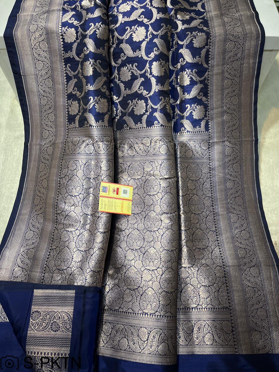 Pure Handloom Katan Cutwork Royal Blue Banarasi Saree