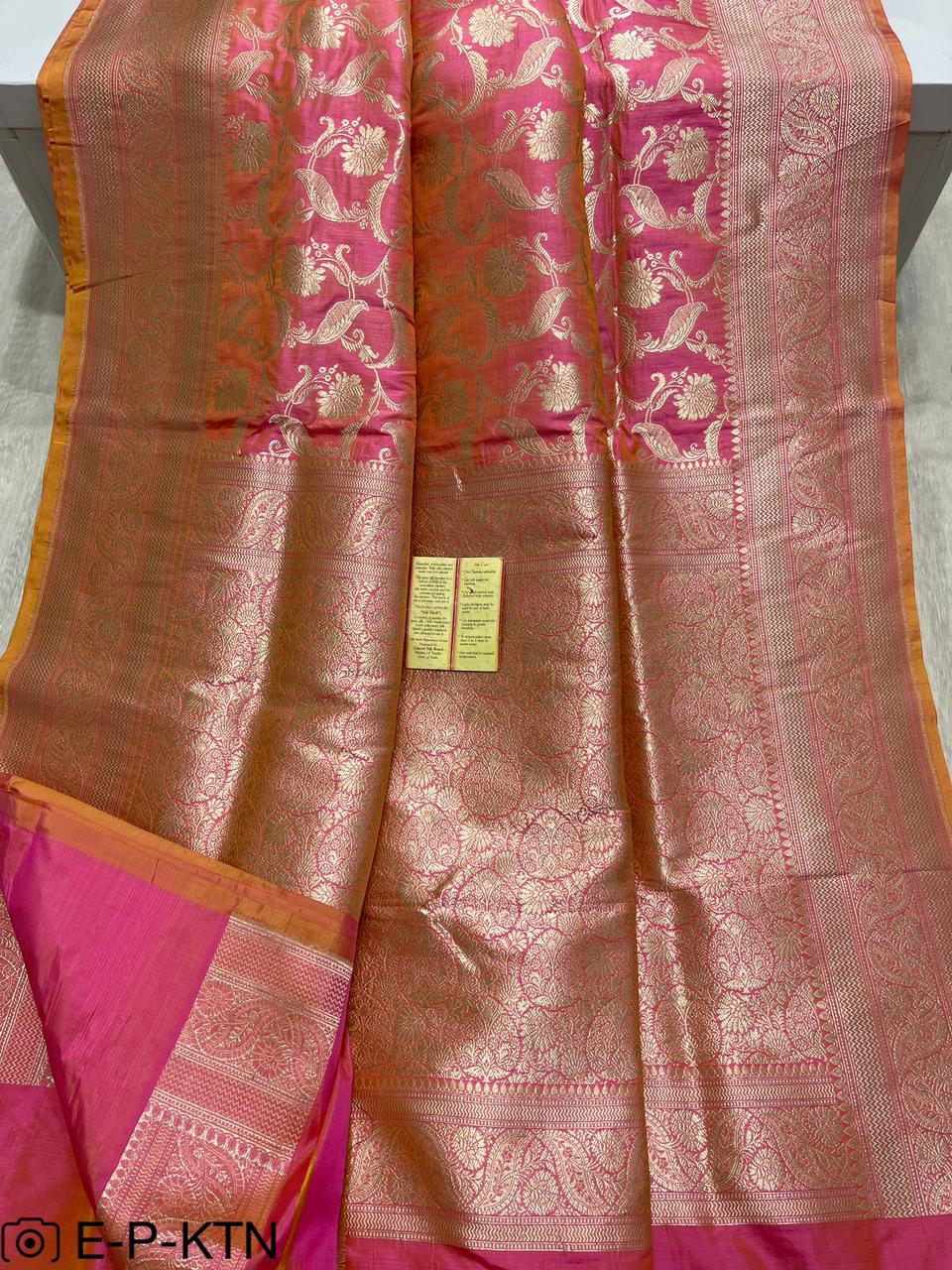 Pure Handloom Katan Cutwork Dual Tone Pink Banarasi Saree