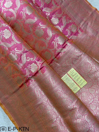 Pure Handloom Katan Cutwork Dual Tone Pink Banarasi Saree