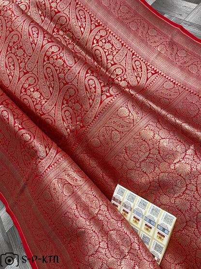 Pure Handloom Katan Brocade Banarasi Red Saree