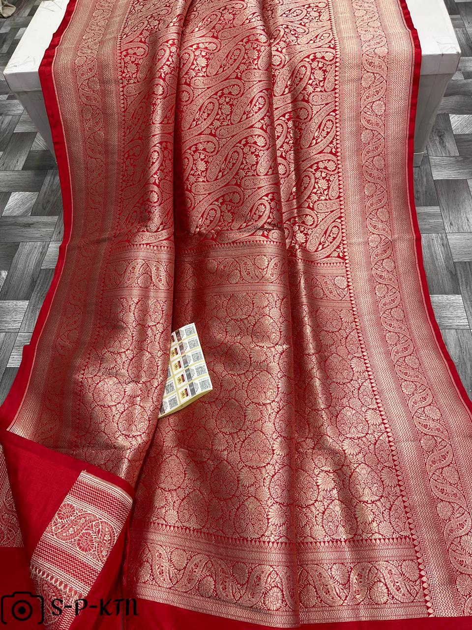 Pure Handloom Katan Brocade Banarasi Red Saree