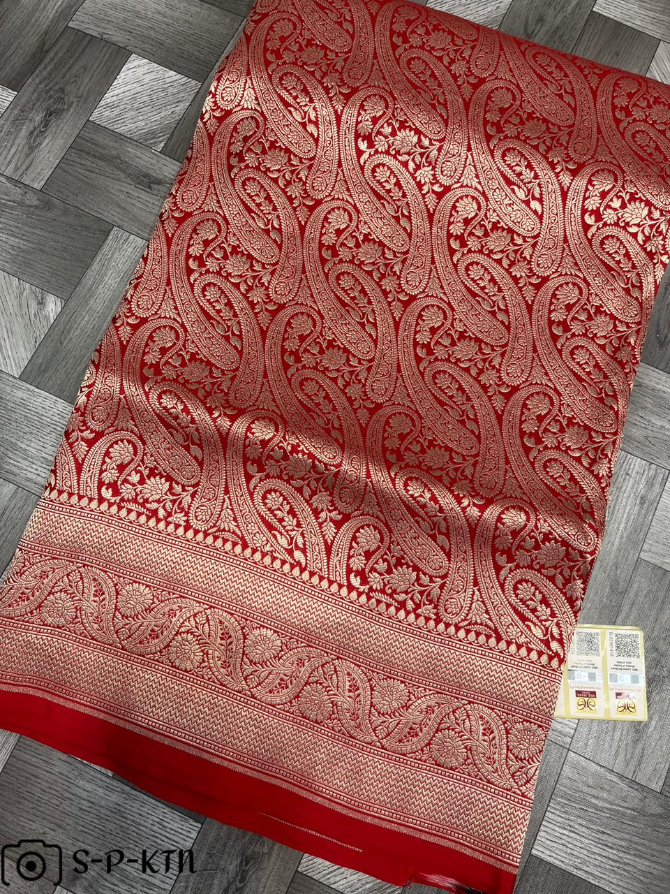 Pure Handloom Katan Brocade Banarasi Red Saree