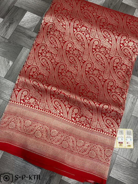 Pure Handloom Katan Brocade Banarasi Red Saree