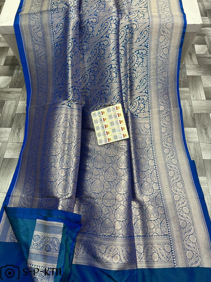 Pure Handloom Katan Brocade Blue Banarasi Saree