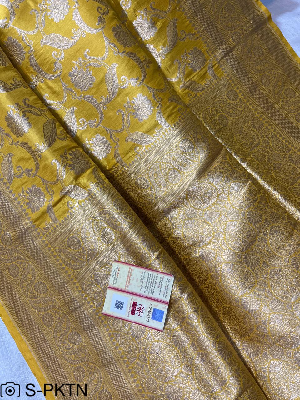 Pure Handloom Katan Cutwork Banarasi Mustard Yellow Saree