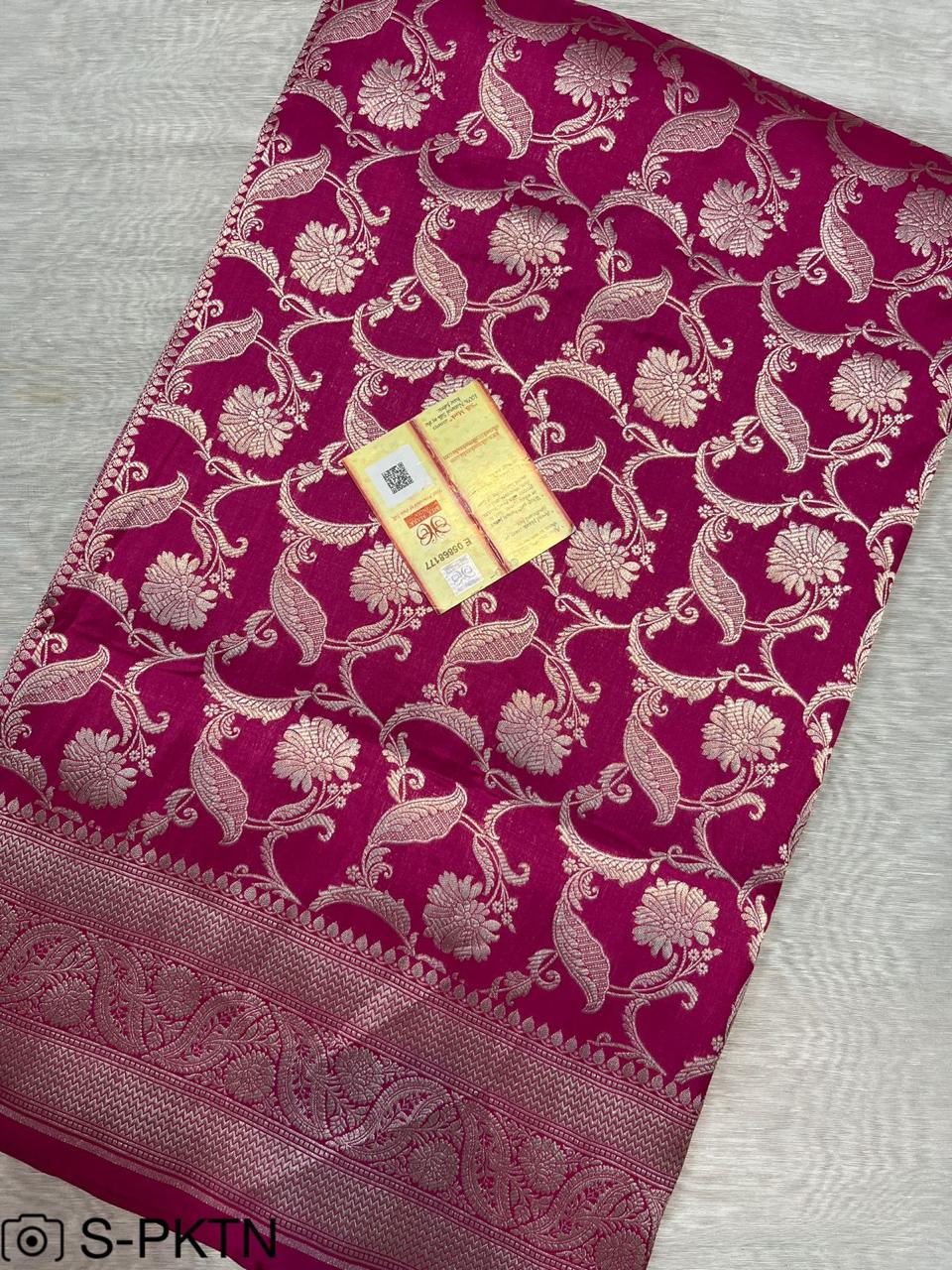 Pure Handloom Katan Cutwork Banarasi Sari