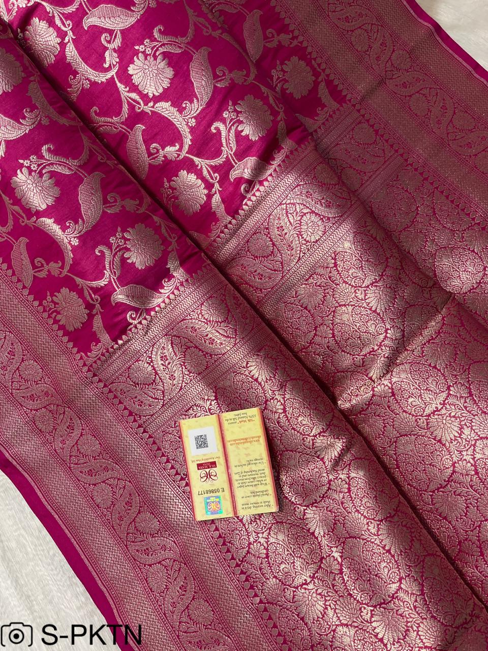 Pure Handloom Katan Cutwork Banarasi Sari