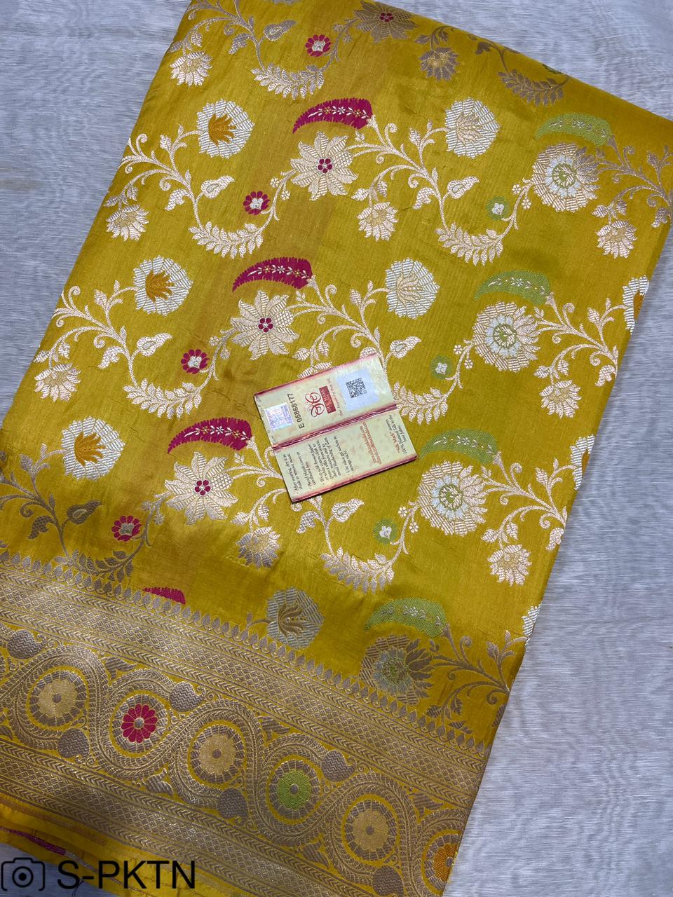 Katan Meenakari Handloom Banarasi Saree for Haldi Ceremony