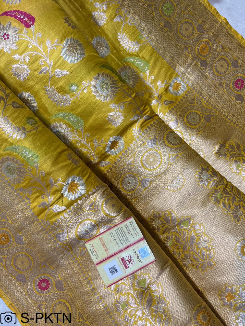 Katan Meenakari Handloom Banarasi Saree for Haldi Ceremony