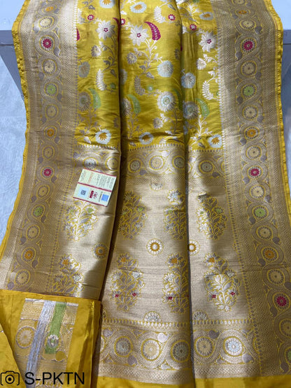 Katan Meenakari Handloom Banarasi Saree for Haldi Ceremony